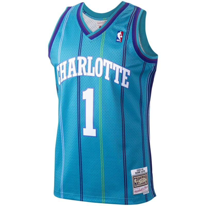 Baron Davis Charlotte Hornets Mitchell & Ness 1999/00 Hardwood Classics Swingman Jersey - Teal - Image 2