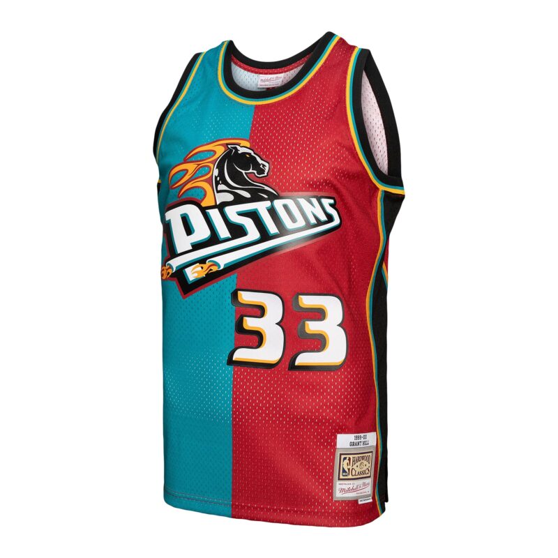 Grant Hill Detroit Pistons Mitchell & Ness Hardwood Classics 1999/00 Split Swingman Jersey - Teal/Red - Image 2