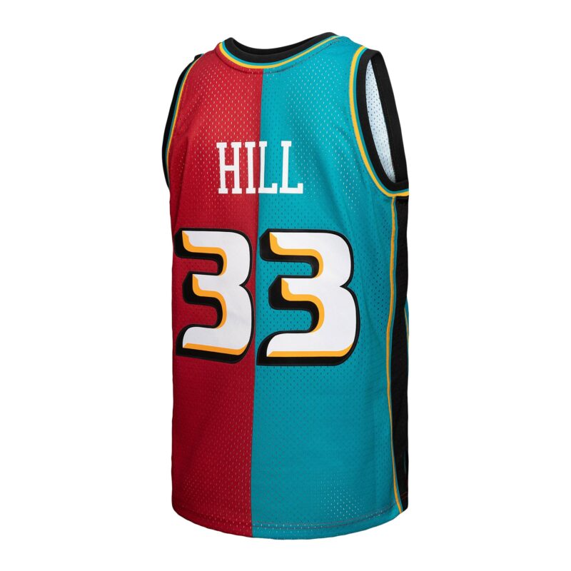 Grant Hill Detroit Pistons Mitchell & Ness Hardwood Classics 1999/00 Split Swingman Jersey - Teal/Red - Image 3
