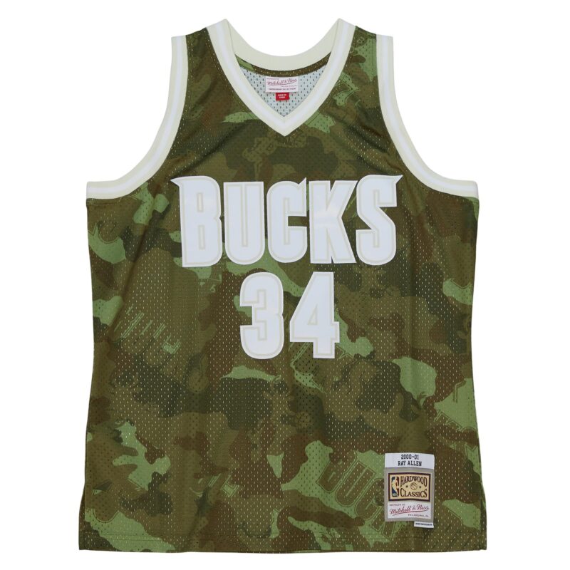 Ray Allen Milwaukee Bucks Mitchell & Ness Hardwood Classics 2000/01 Ghost Green Swingman Jersey - Camo - Image 2