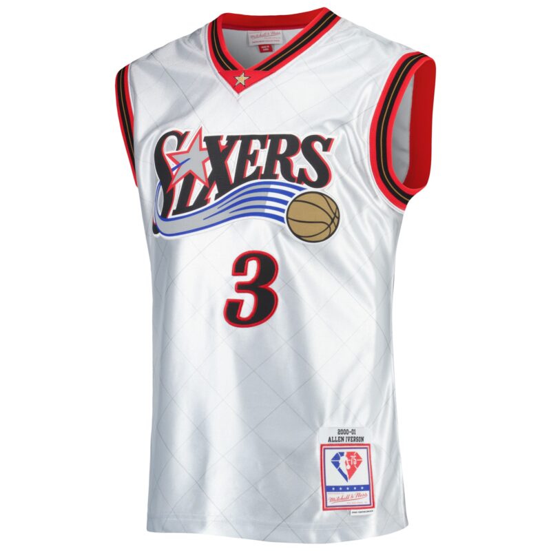 Allen Iverson Philadelphia 76ers Mitchell & Ness 2000/01 Hardwood Classics 75th Anniversary Swingman Jersey - Platinum - Image 2