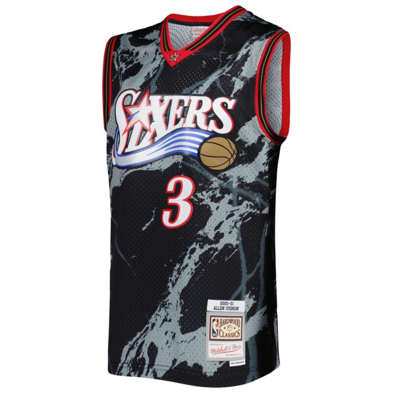Allen Iverson Philadelphia 76ers Mitchell & Ness 2000/01 Hardwood Classics Marble Swingman Jersey - Black - Image 2