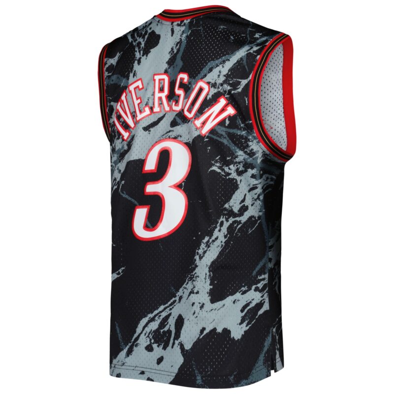 Allen Iverson Philadelphia 76ers Mitchell & Ness 2000/01 Hardwood Classics Marble Swingman Jersey - Black - Image 3