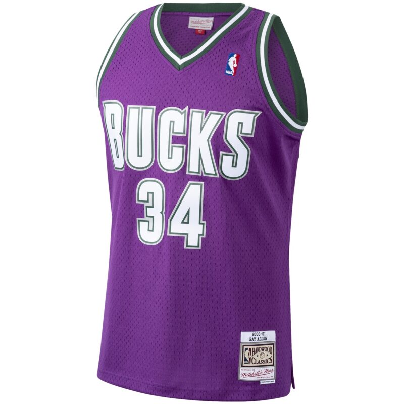 Ray Allen Milwaukee Bucks Mitchell & Ness 2000/01 Hardwood Classics Swingman Jersey - Purple - Image 2