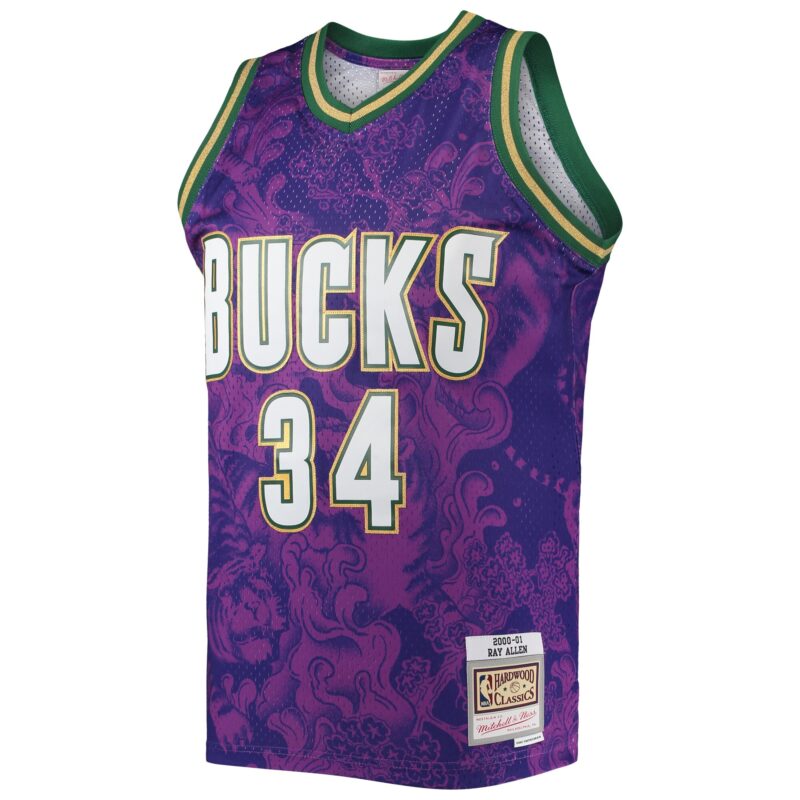 Ray Allen Milwaukee Bucks Mitchell & Ness Hardwood Classics 2000/01 Lunar New Year Swingman Jersey - Purple - Image 2