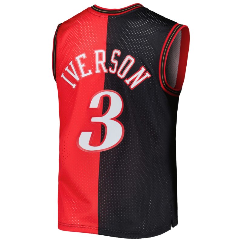 Allen Iverson Philadelphia 76ers Mitchell & Ness Hardwood Classics 2000/01 Split Swingman Jersey - Black/Red - Image 3