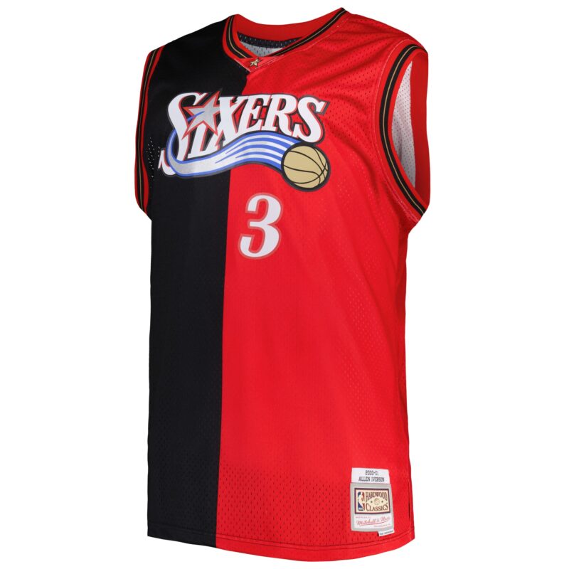 Allen Iverson Philadelphia 76ers Mitchell & Ness Big & Tall Hardwood Classics 2000/01 Split Swingman Jersey - Black/Red - Image 2