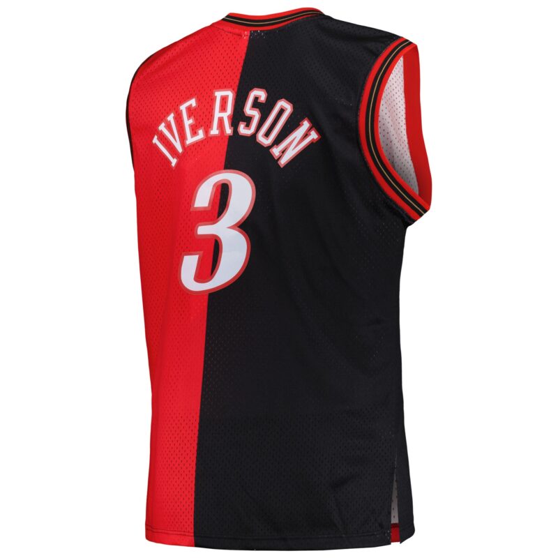 Allen Iverson Philadelphia 76ers Mitchell & Ness Big & Tall Hardwood Classics 2000/01 Split Swingman Jersey - Black/Red - Image 3