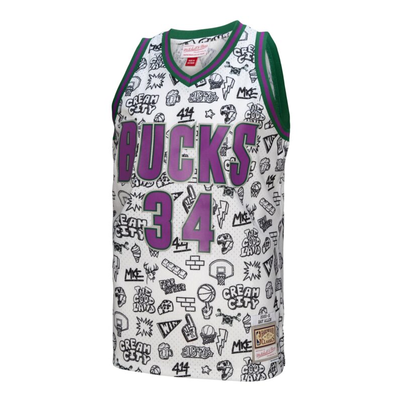 Ray Allen Milwaukee Bucks Mitchell & Ness 2000/01 Swingman Jersey - White - Image 2