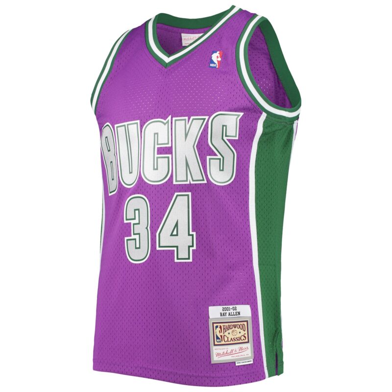 Ray Allen Milwaukee Bucks Mitchell & Ness 2001/02 Hardwood Classics Swingman Jersey - Purple - Image 2