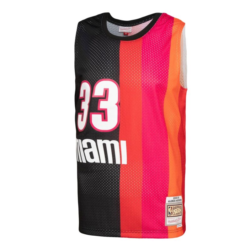 Alonzo Mourning Miami Heat Mitchell & Ness Hardwood Classics 2005/06 Split Swingman Jersey - Black/Red - Image 2