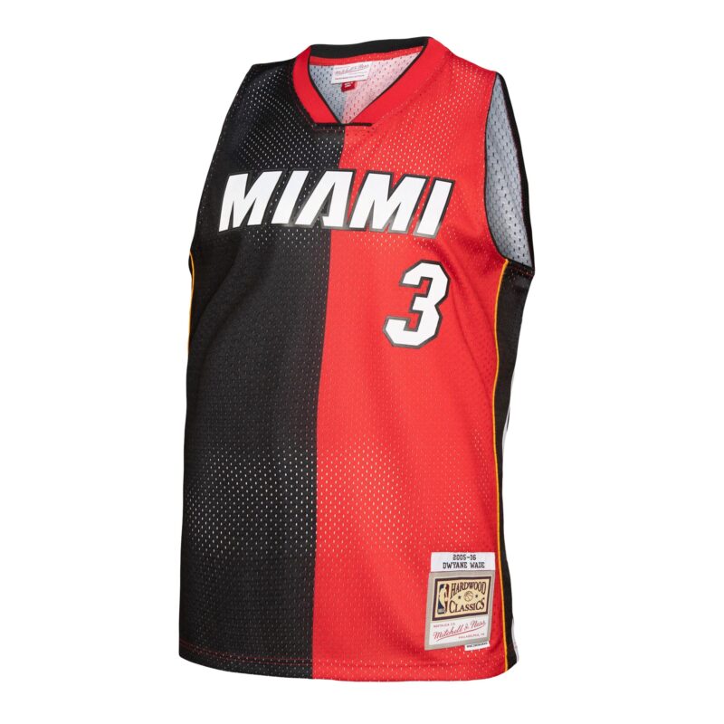 Dwyane Wade Miami Heat Mitchell & Ness Big & Tall Hardwood Classics 2005/06 Split Swingman Jersey - Black/Red - Image 2
