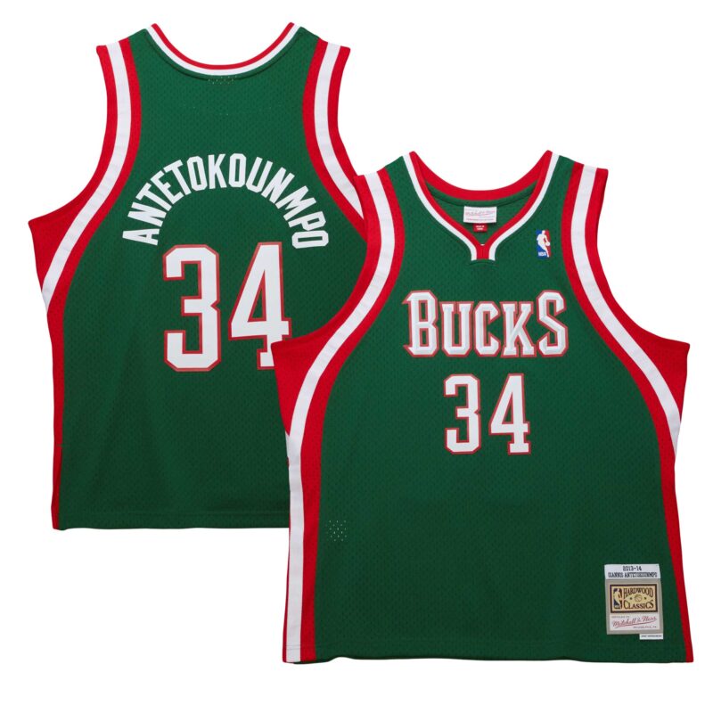 Giannis Antetokounmpo Milwaukee Bucks Mitchell & Ness 2013/14 Hardwood Classics Swingman Jersey - Hunter Green