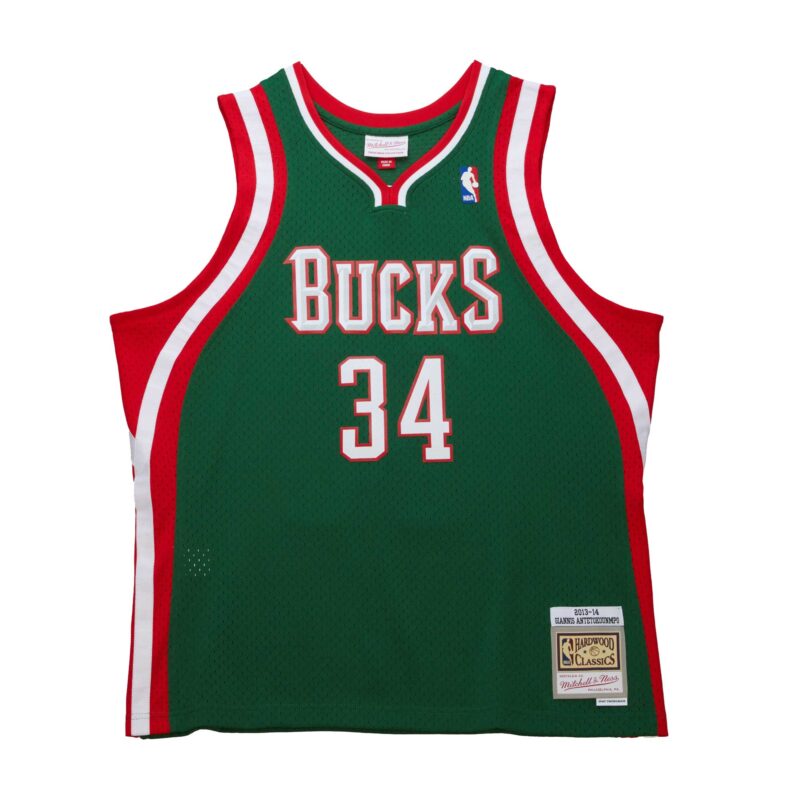 Giannis Antetokounmpo Milwaukee Bucks Mitchell & Ness 2013/14 Hardwood Classics Swingman Jersey - Hunter Green - Image 2