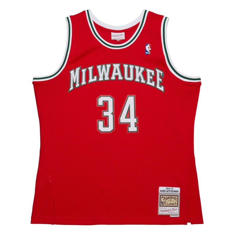 Giannis Antetokounmpo Milwaukee Bucks Mitchell & Ness 2014/15 Hardwood Classics Swingman Jersey - Red - Image 2