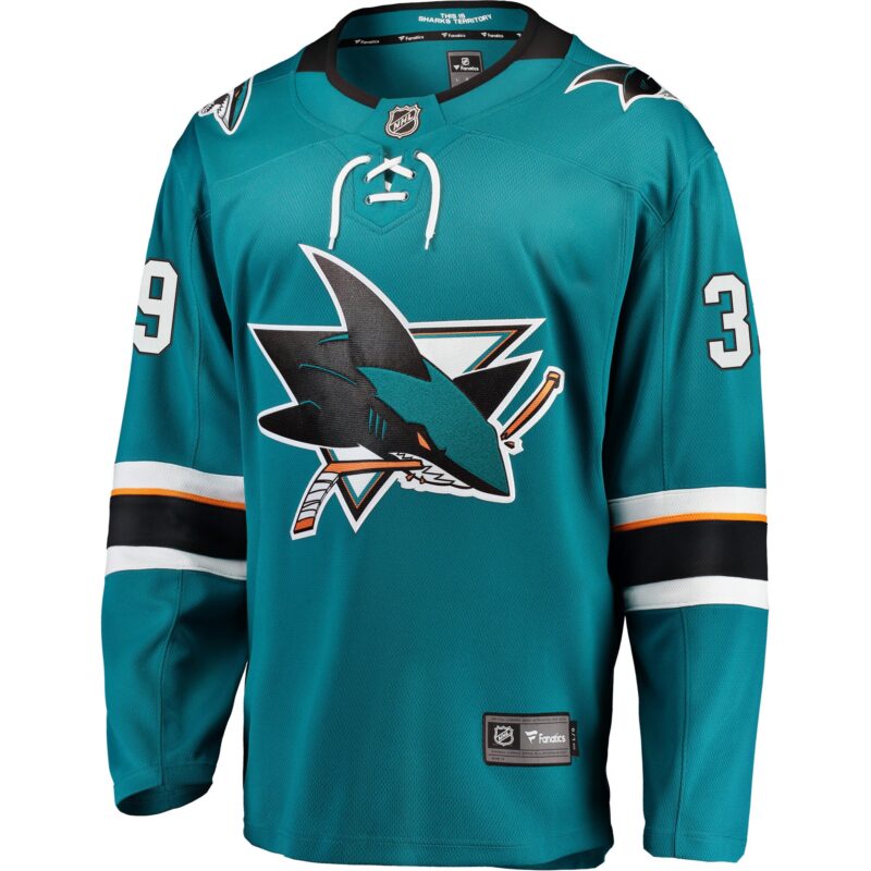 Logan Couture San Jose Sharks 2021/22 Home Premier Breakaway Player Jersey - Teal - Image 2
