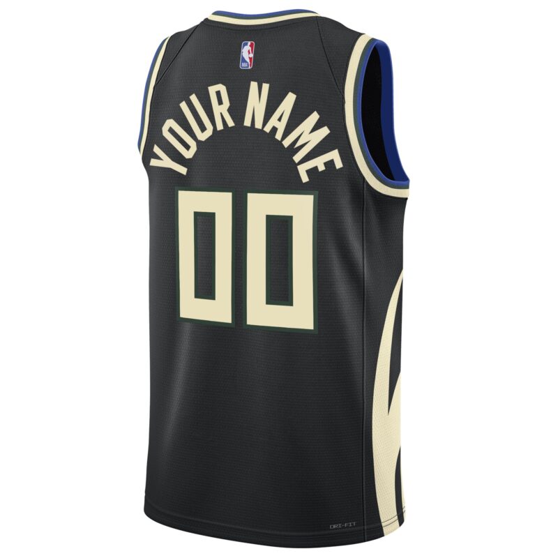 Milwaukee Bucks Brand Unisex 2022/23 Swingman Custom Jersey - Statement Edition - Black - Image 3