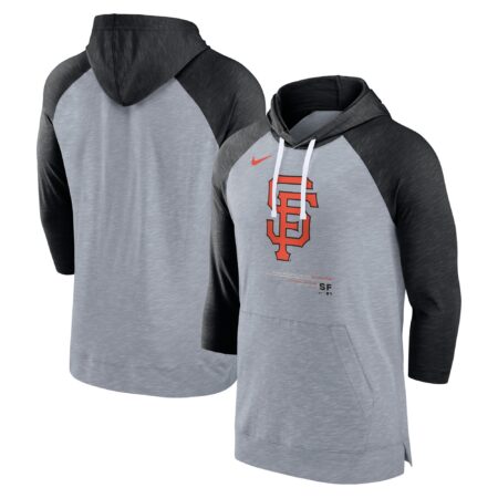San Francisco Giants Baseball Raglan 3/4-Sleeve Pullover Hoodie - Heather Gray/Heather Black