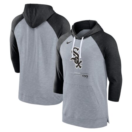 Chicago White Sox Baseball Raglan 3/4-Sleeve Pullover Hoodie - Heather Gray/Heather Black