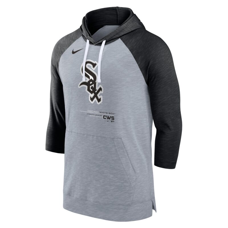 Chicago White Sox Baseball Raglan 3/4-Sleeve Pullover Hoodie - Heather Gray/Heather Black - Image 2