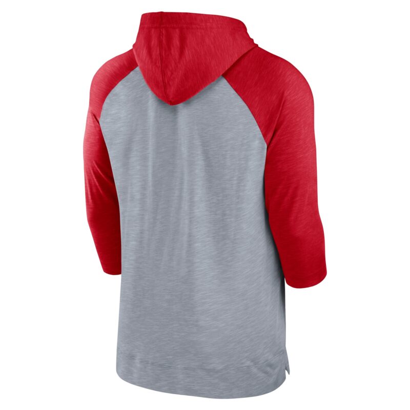 St. Louis Cardinals Baseball Raglan 3/4-Sleeve Pullover Hoodie - Heather Gray/Heather Red - Image 3