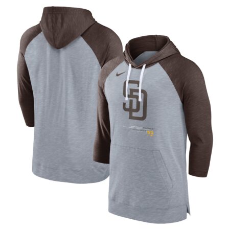 San Diego Padres Baseball Raglan 3/4-Sleeve Pullover Hoodie - Heather Gray/Heather Charcoal