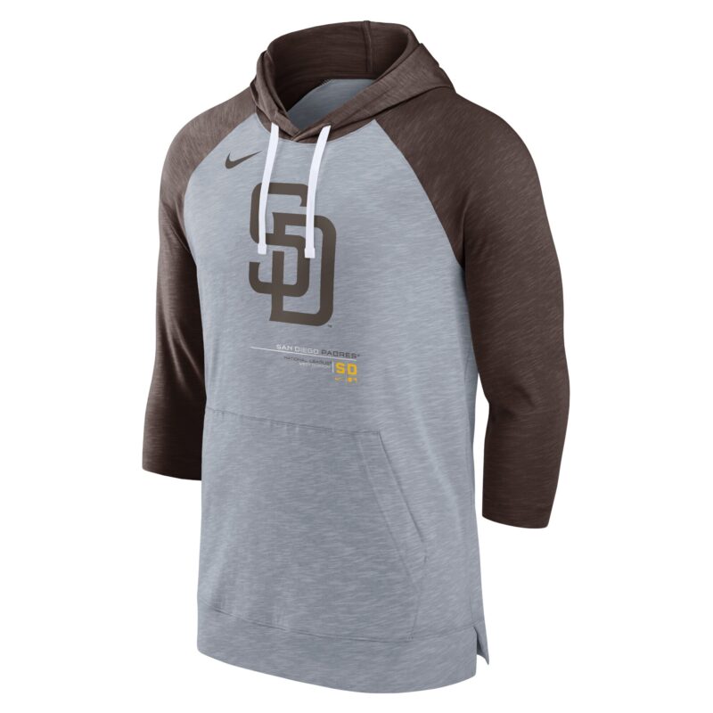 San Diego Padres Baseball Raglan 3/4-Sleeve Pullover Hoodie - Heather Gray/Heather Charcoal - Image 2