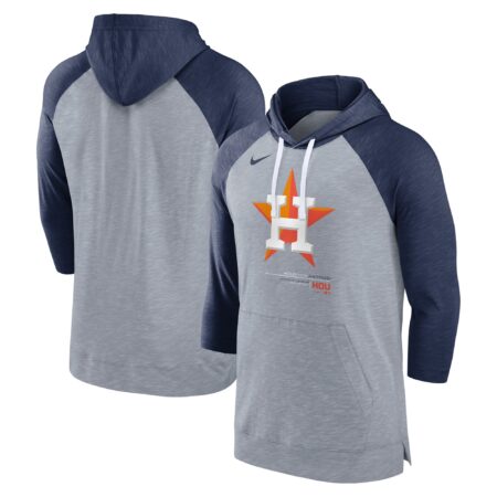 Houston Astros Baseball Raglan 3/4-Sleeve Pullover Hoodie - Heather Gray/Heather Navy