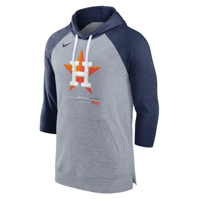 Houston Astros Baseball Raglan 3/4-Sleeve Pullover Hoodie - Heather Gray/Heather Navy - Image 2