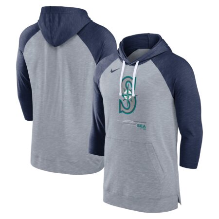 Seattle Mariners Baseball Raglan 3/4-Sleeve Pullover Hoodie - Heather Gray/Heather Navy