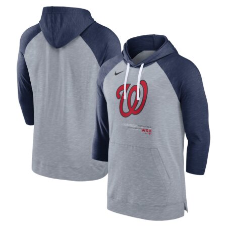 Washington Nationals Baseball Raglan 3/4-Sleeve Pullover Hoodie - Heather Gray/Heather Navy