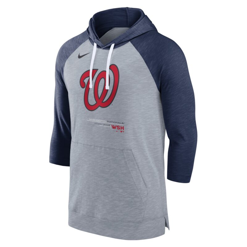 Washington Nationals Baseball Raglan 3/4-Sleeve Pullover Hoodie - Heather Gray/Heather Navy - Image 2