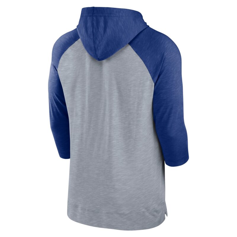 New York Mets Baseball Raglan 3/4-Sleeve Pullover Hoodie - Heather Gray/Heather Royal - Image 3