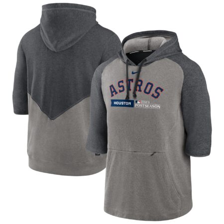 Houston Astros 2023 Postseason Collection Flux Performance 3/4-Sleeve Pullover Hoodie - Heather Gray/Heather Charcoal