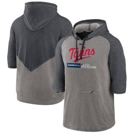 Minnesota Twins 2023 Postseason Collection Flux Performance 3/4-Sleeve Pullover Hoodie - Heather Gray/Heather Charcoal