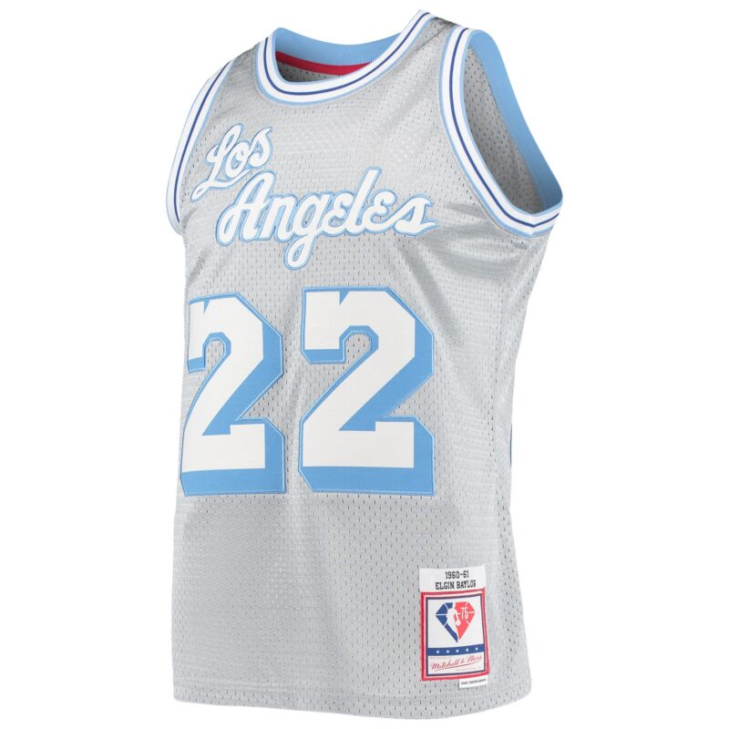 Elgin Baylor Los Angeles Lakers Mitchell & Ness 75th Anniversary 1960/61 Hardwood Classics Swingman Jersey - Silver - Image 2