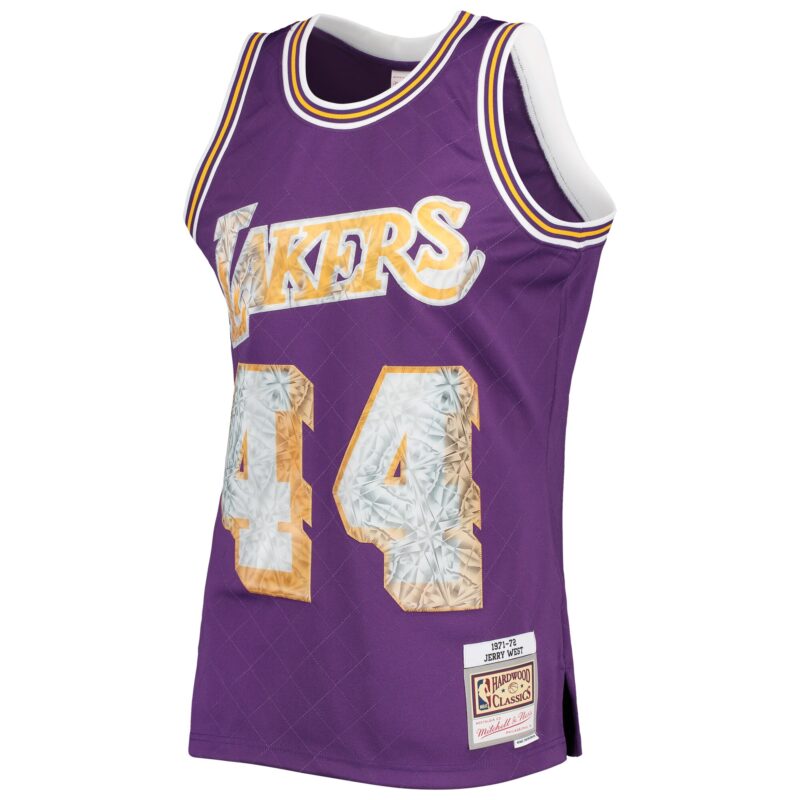 Jerry West Los Angeles Lakers Mitchell & Ness 1971/72 Hardwood Classics Basketball 75th Anniversary Diamond Swingman Jersey - Purple - Image 2