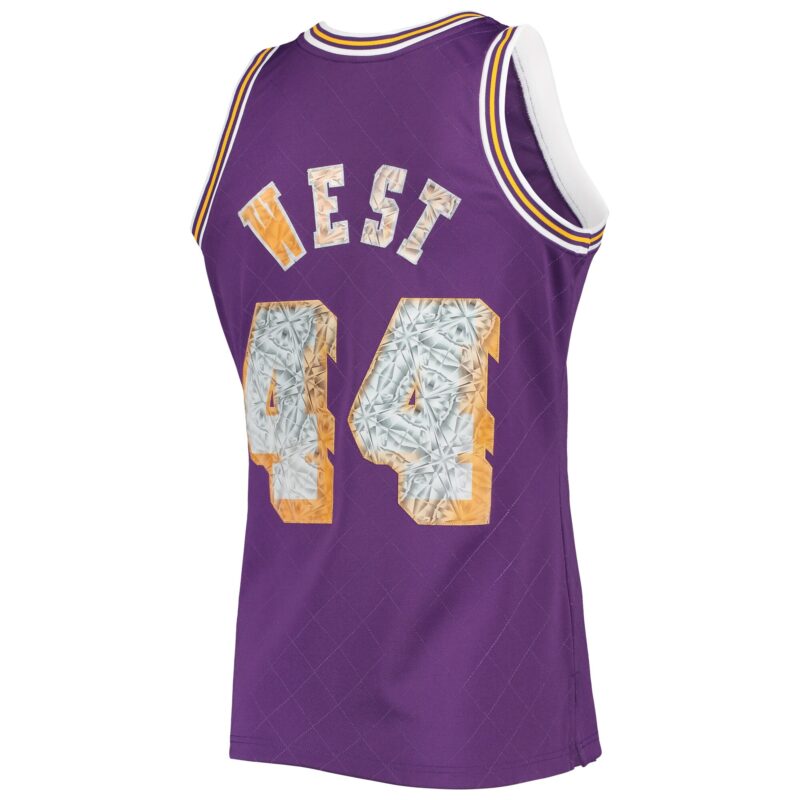 Jerry West Los Angeles Lakers Mitchell & Ness 1971/72 Hardwood Classics Basketball 75th Anniversary Diamond Swingman Jersey - Purple - Image 3