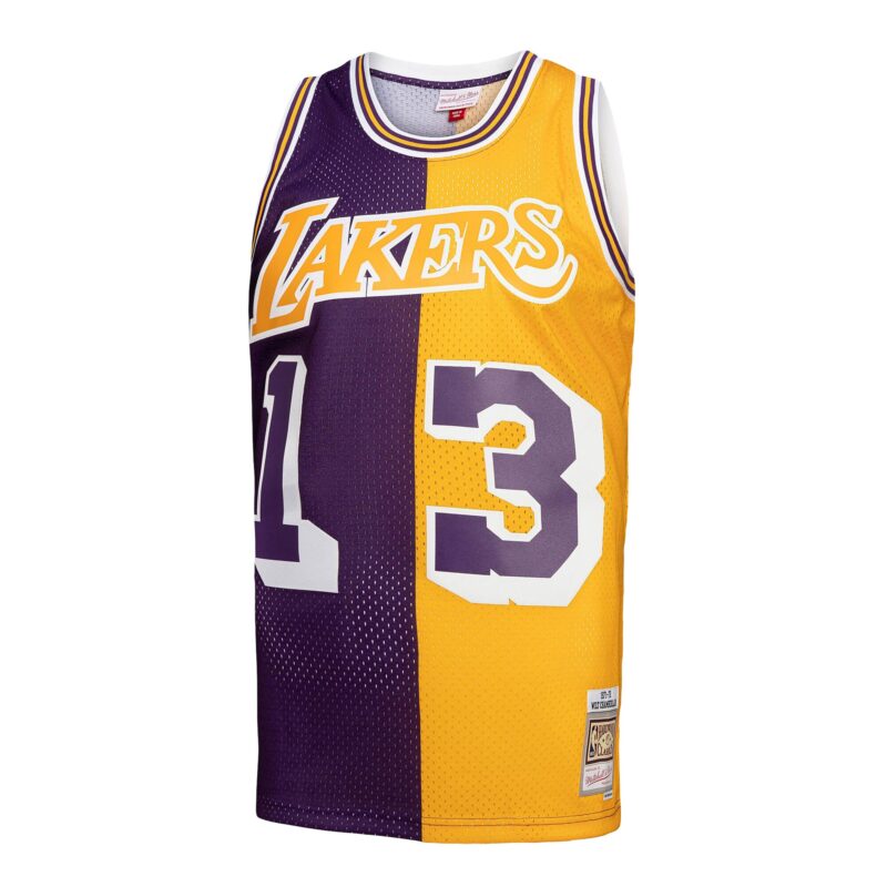 Wilt Chamberlain Los Angeles Lakers Mitchell & Ness Hardwood Classics 1971/72 Split Swingman Jersey - Purple/Gold - Image 2