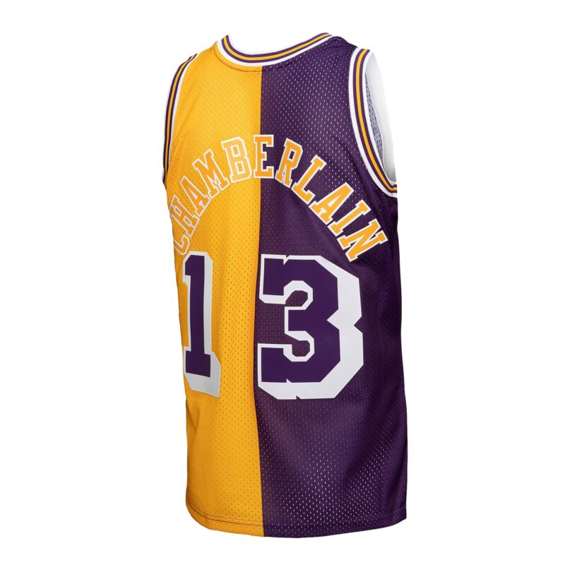 Wilt Chamberlain Los Angeles Lakers Mitchell & Ness Hardwood Classics 1971/72 Split Swingman Jersey - Purple/Gold - Image 3