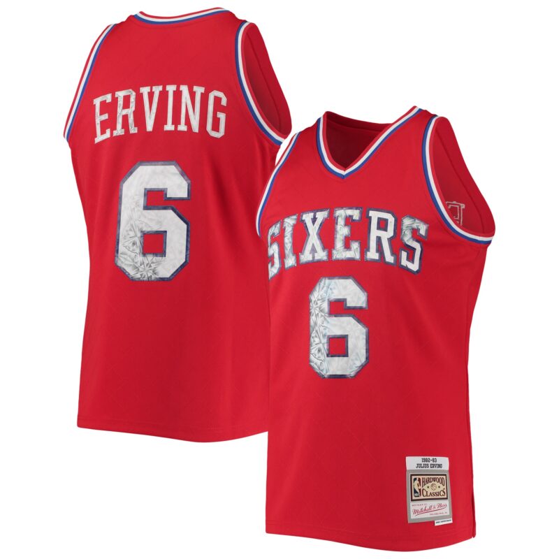 Julius Erving Philadelphia 76ers Mitchell & Ness 1982/83 Hardwood Classics Basketball 75th Anniversary Diamond Swingman Jersey - Red