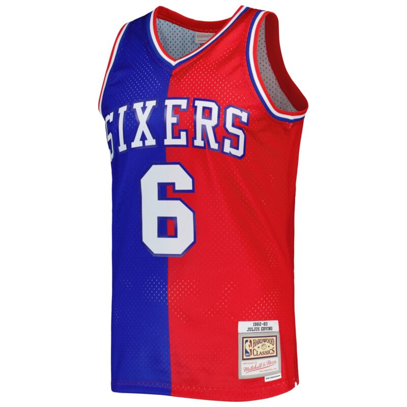 Julius Erving Philadelphia 76ers Mitchell & Ness Hardwood Classics 1982/83 Split Swingman Jersey - Royal/Red - Image 2