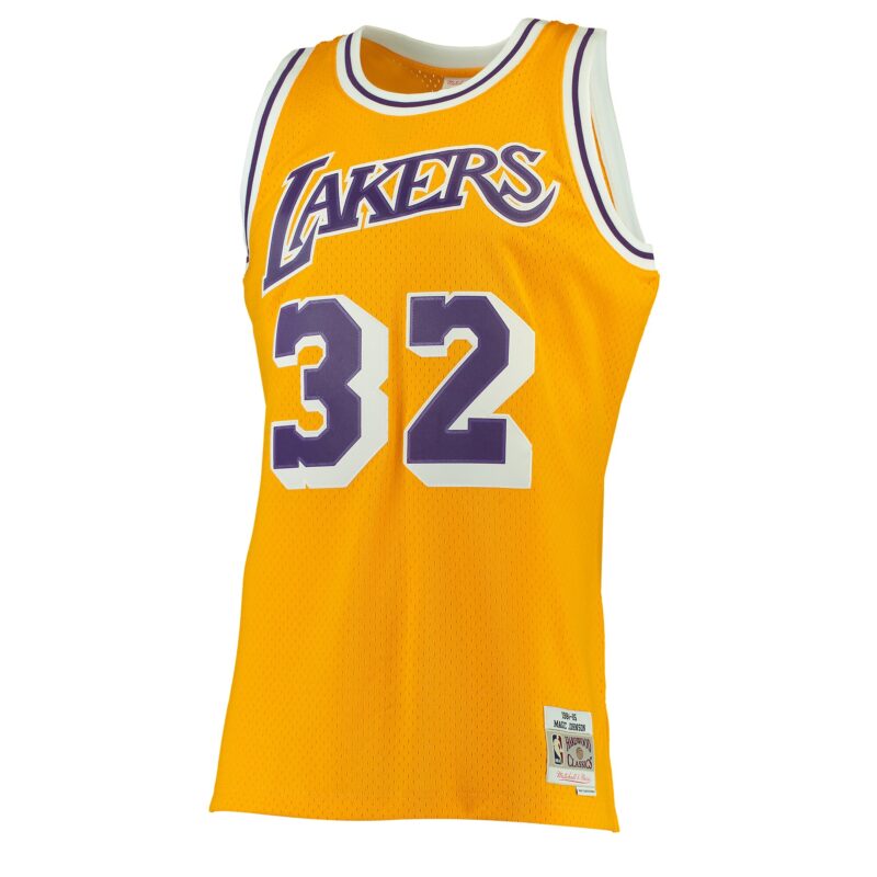 Magic Johnson Los Angeles Lakers Mitchell & Ness 1984/85 Hardwood Classics Swingman Jersey - Gold - Image 2