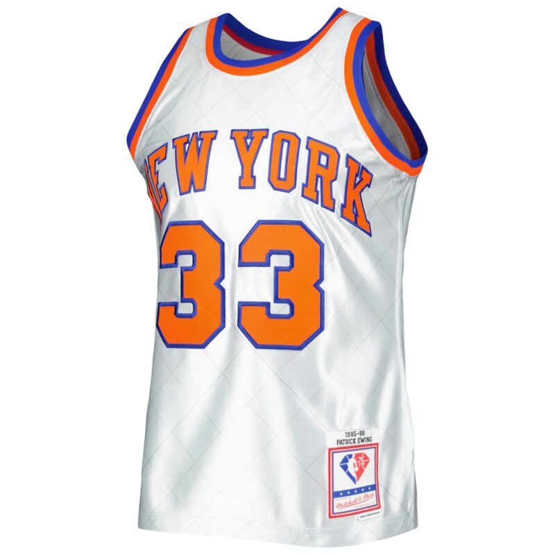 Patrick Ewing New York Knicks Mitchell & Ness 1985/86 Hardwood Classics 75th Anniversary Swingman Jersey - Platinum - Image 2