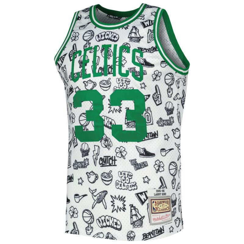Larry Bird Boston Celtics Mitchell & Ness 1985/86 Hardwood Classics Doodle Swingman Jersey - White - Image 2