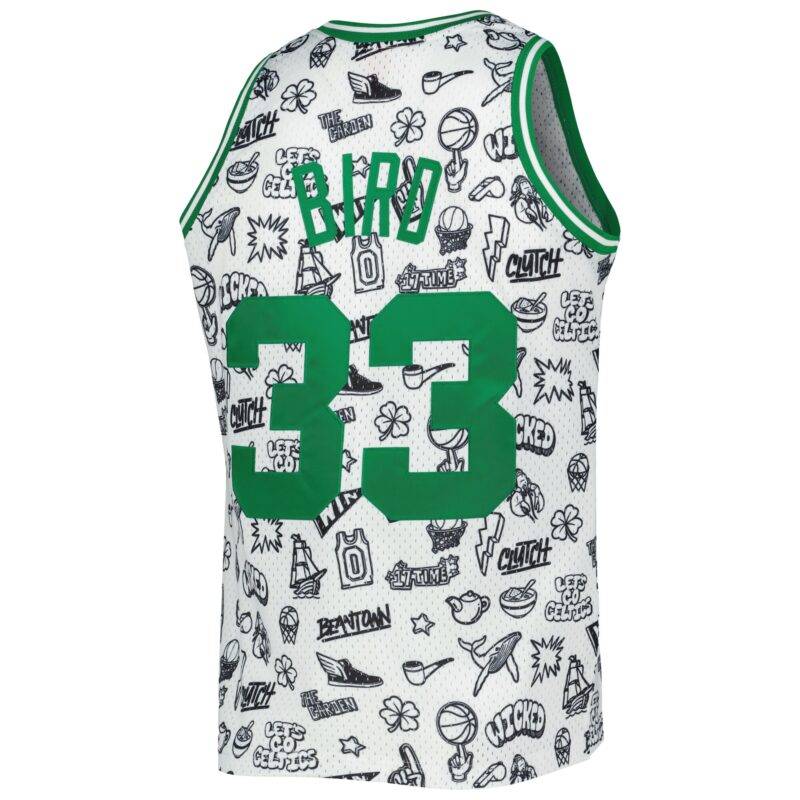 Larry Bird Boston Celtics Mitchell & Ness 1985/86 Hardwood Classics Doodle Swingman Jersey - White - Image 3