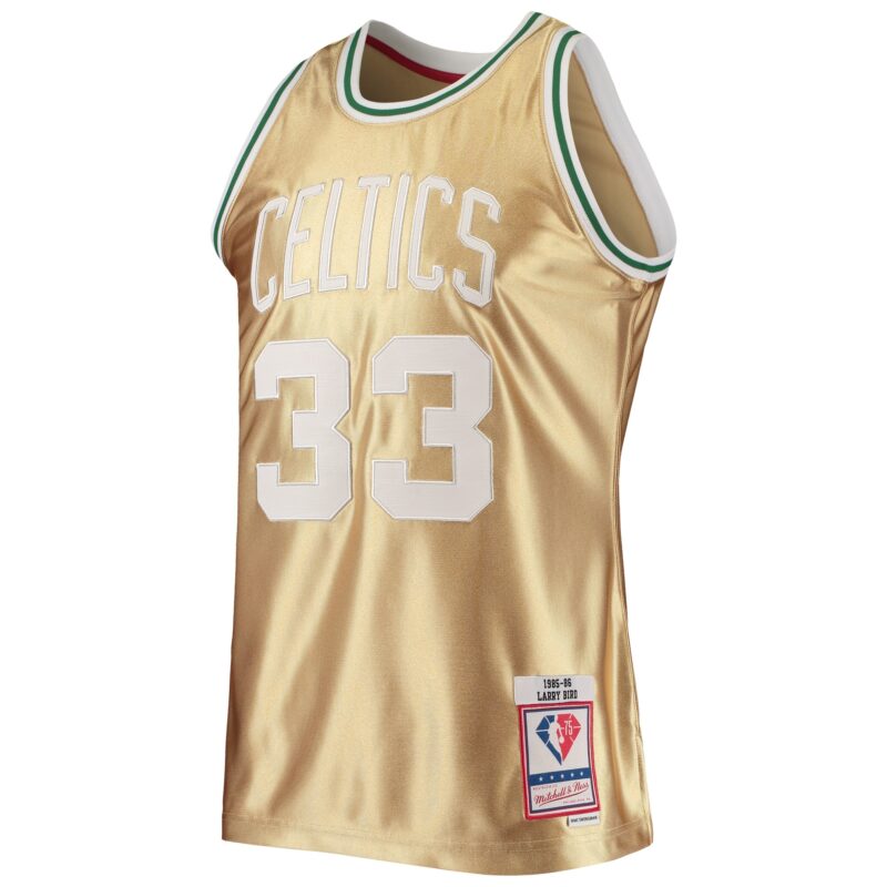 Larry Bird Boston Celtics Mitchell & Ness 75th Anniversary 1985/86 Hardwood Classics Swingman Jersey - Gold - Image 2