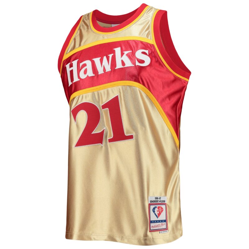 Dominique Wilkins Atlanta Hawks Mitchell & Ness 75th Anniversary 1986/87 Hardwood Classics Swingman Jersey - Gold - Image 2