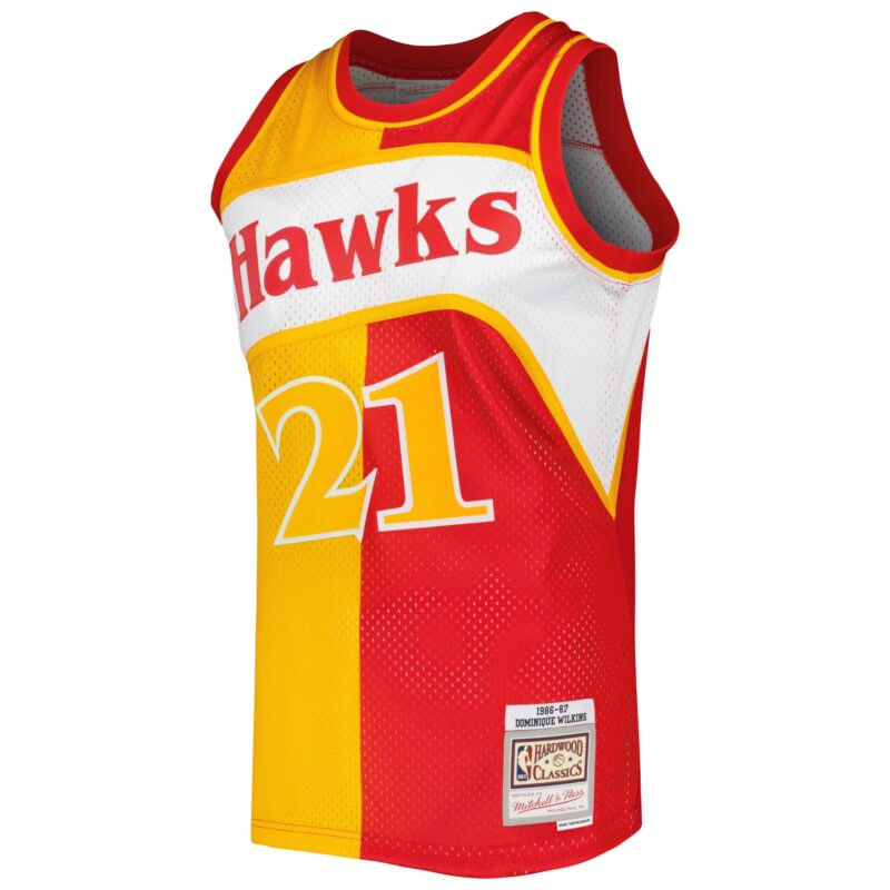 Dominique Wilkins Atlanta Hawks Mitchell & Ness Hardwood Classics 1986/87 Split Swingman Jersey - Yellow/Red - Image 2