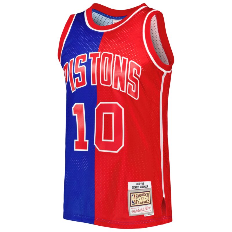Dennis Rodman Detroit Pistons Mitchell & Ness Hardwood Classics 1988/89 Split Swingman Jersey - Blue/Red - Image 2